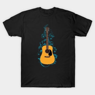 Natural Dreadnought Acoustic Guitar Flowering Vines T-Shirt